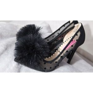 BetseyJohnson polka dot black Pom stilettos